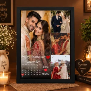 Personalized Anniversary Calendar Photo Frame with Couple Names – A4 Black Wall Frame