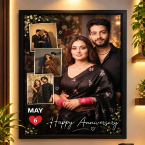 Personalized Anniversary Photo Frame with Date & 4 Photos – A4 Black Wall Frame