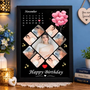 Personalized birthday calendar photo frame with diamond mosaic photo layout