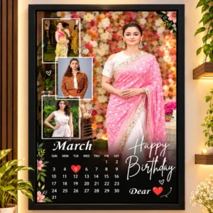 Personalized Birthday Calendar Photo Frame with 4 Photos – A4 Black Wall Frame