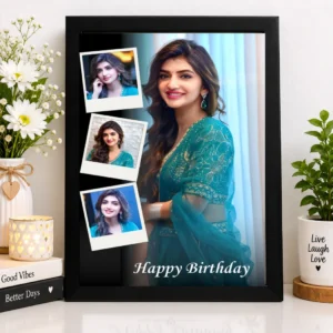 Personalized Birthday Polaroid Photo Frame with 4 Photos – A4 Black Wall Frame