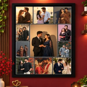 Personalized couple photo collage frame with 11 photos in grid layout