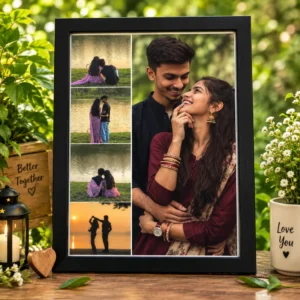 Personalized Couple Split Photo Frame with 5 Photos – A4 Black Wall Frame