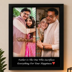 Personalized father daughter split photo frame with quote - A4 black wall frame