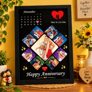 Personalized happy anniversary photo frame with diamond mosaic wedding photo layout