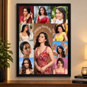Personalized Photo Collage Frame with Happy Birthday text - A4 black wall frame