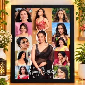 Personalized photo collage frame with cutout photo and Happy Birthday text - A4 black frame