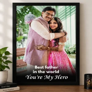 Personalized photo frame with custom quote - Best Father in the World, A4 black frame