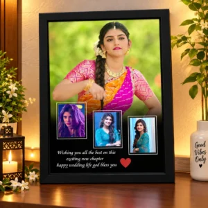 Personalized Wedding Wishes Photo Frame with 4 Photos – A4 Black Wall Frame